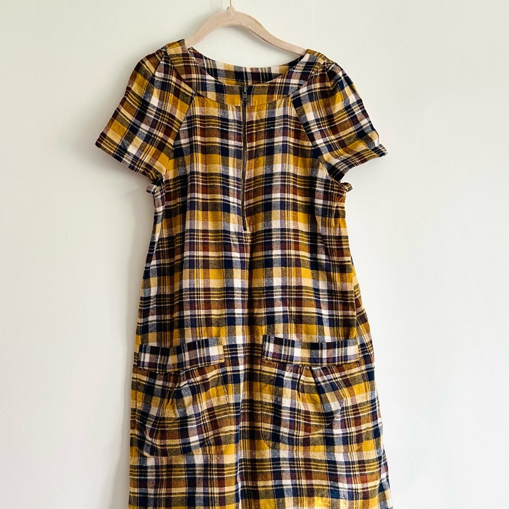 Bonpoint Sz 10 Girls Plaid Short Sleeve Dress in Yellow and Black